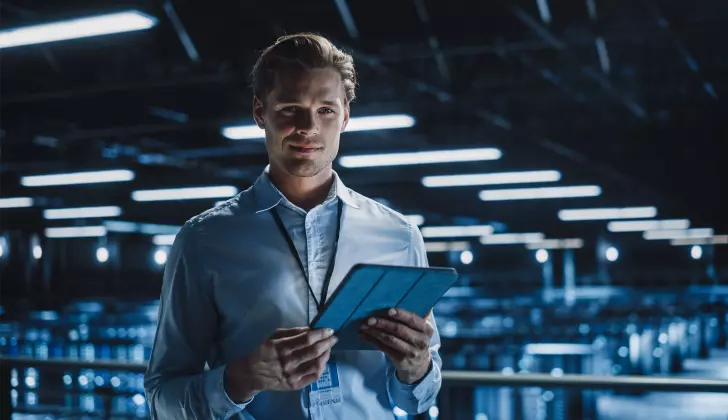 homem segurando um iPad